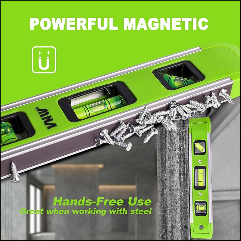 VNW 9 Inch Torpedo Level, Magnetic Bubble Level with 45°/90°/180° Bubble Vials, Shock Resistant Leveler Tool for Measuring (4) - Image 4